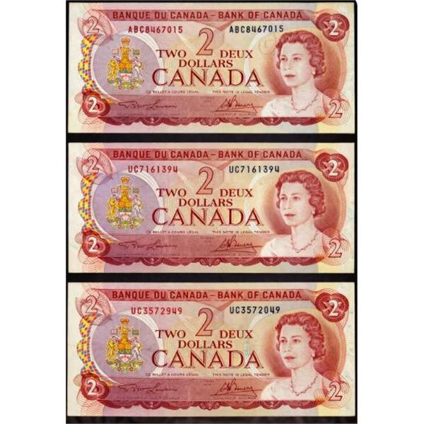 Three Bank of Canada $2 Bills, 1974 Series