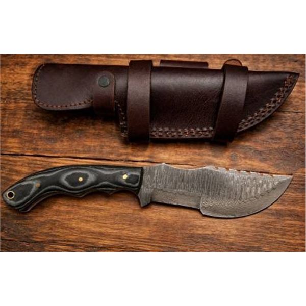 Poshland TR-1168 Knife with Black Micarta Handle and Leather Sheath