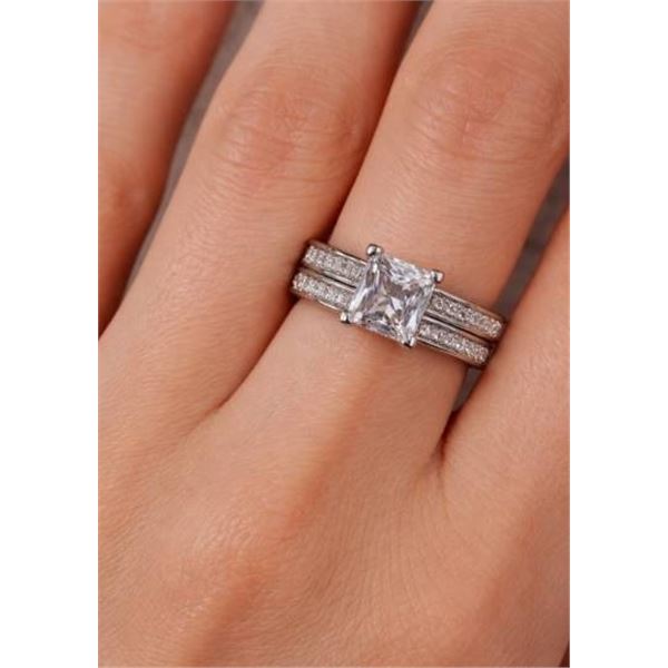Sterling Silver Wedding Ring Set with Cubic Zirconia Stones