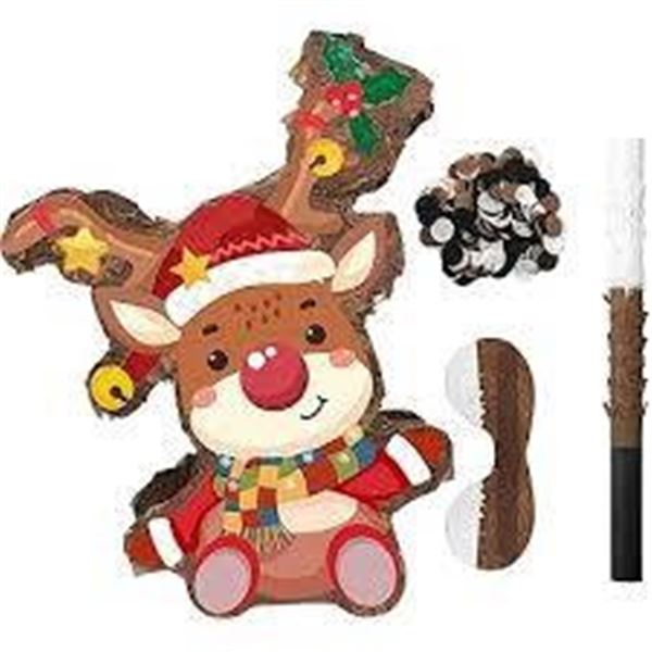 Reindeer Themed Festive Pinata With Accessories
