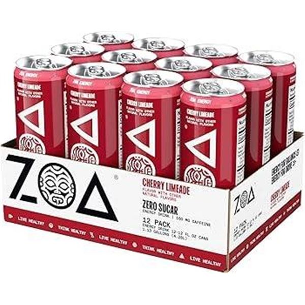 LOT OF 2 Zoa Energy 12-Pack Cherry Limeade Zero Sugar 12 x 355ml