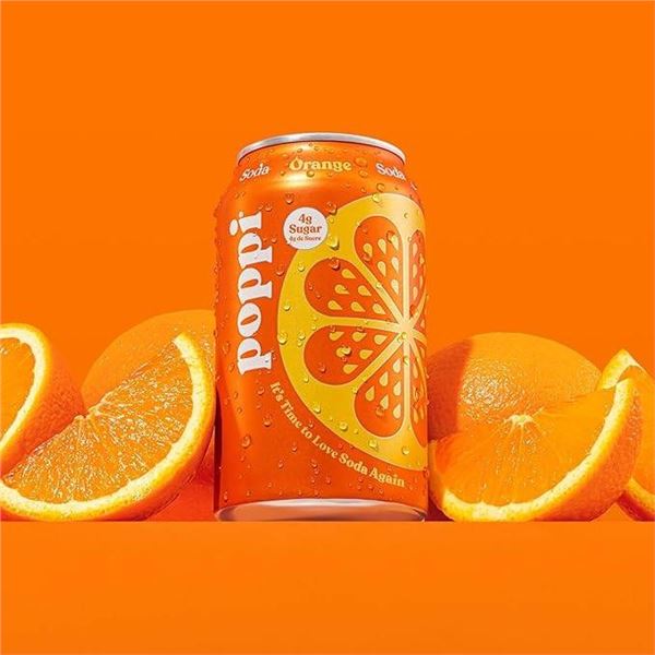 Poppi Orange Prebiotic Soda Cans – 12 oz, Case of 24