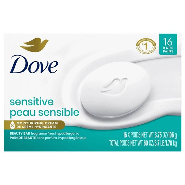 Dove Sensitive Skin Beauty Bar Pack – 16 Bars, 106g Each
