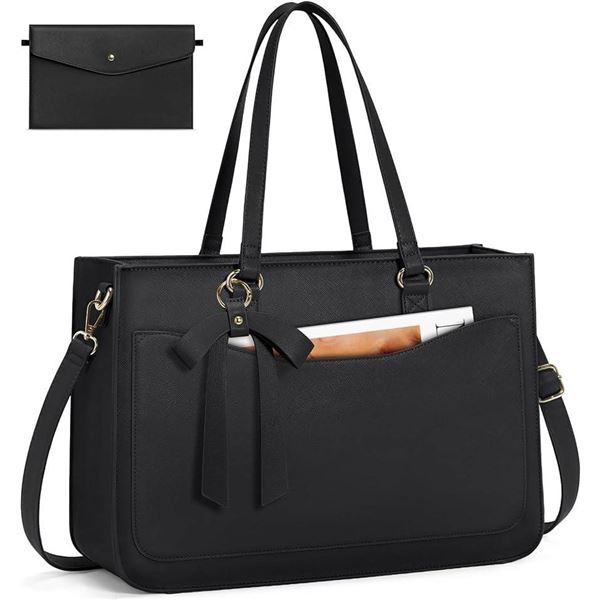 RAINSMORE Laptop Bags for Women 15.6 Inch Work Tote Bags Leather Laptop Tote Waterproof Computer Bag