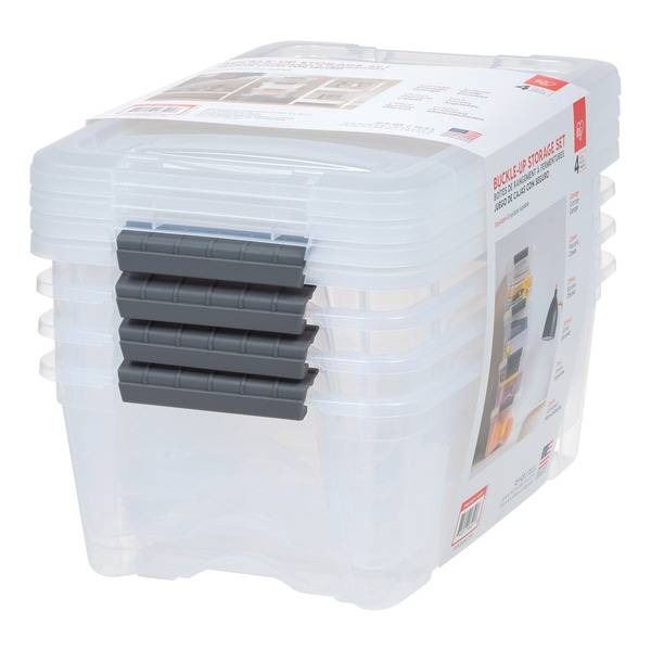 4 Clear Storage Bins with Black Handles