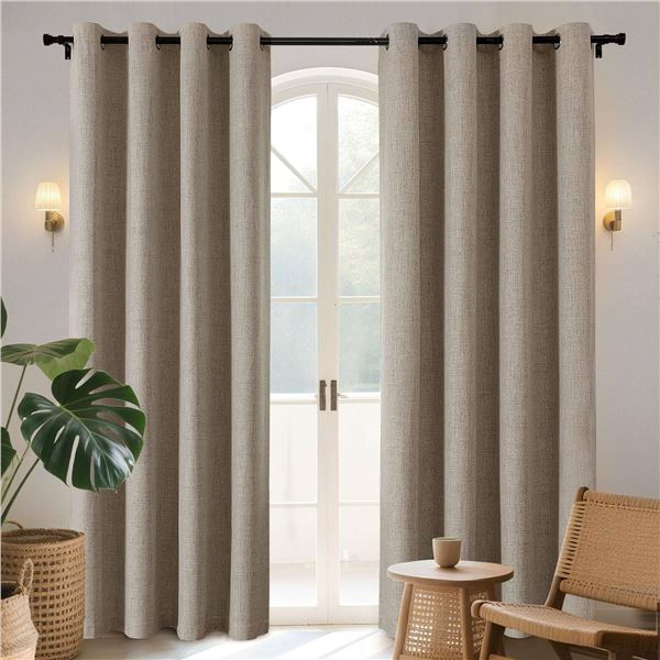 Joydeco Natural Linen Curtains 84 Inch Length, 100 Percent Blackout, 2 Panels