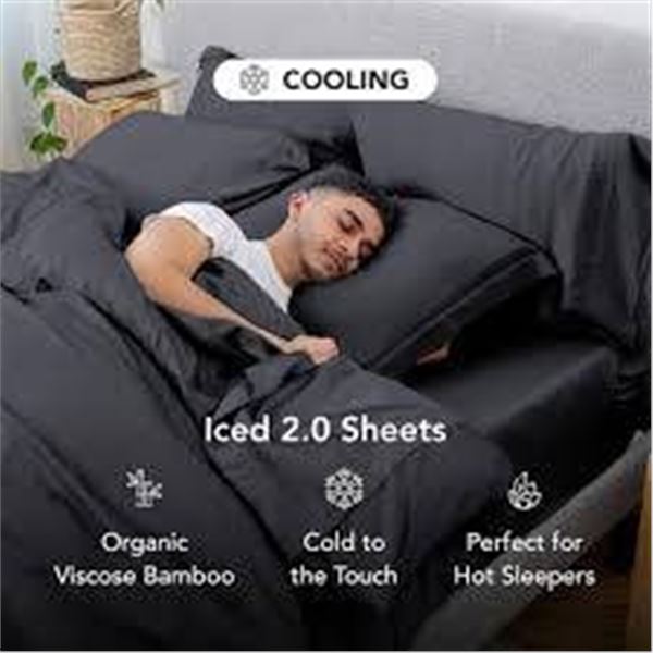 Hush Essentials Bamboo Cotton Cooling Sheets, Queen Size, Charcoal