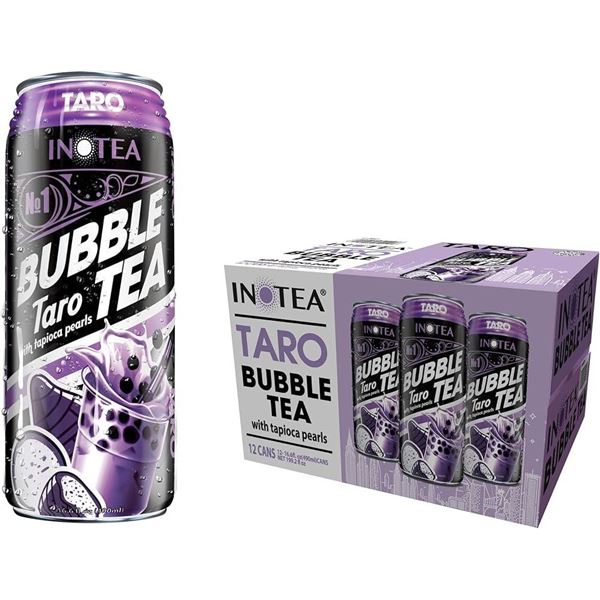 INOTEA Taro Bubble Tea With Tapioca Pearls, 12 Cans, 16.6 Fl Oz Each