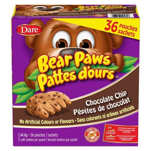 Dare Bear Paws Chocolate Chip Cookies, 36 Pouches