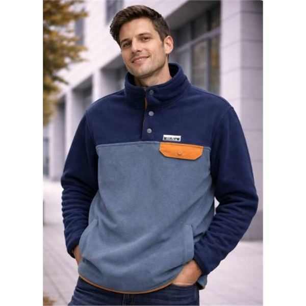 Auclair S/P Pullover Fleece Jacket in Navy and Blue with Orange Accent