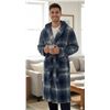 Image 1 : Plush Shawl Robe in Blue Plaid Design, Size Small/Medium