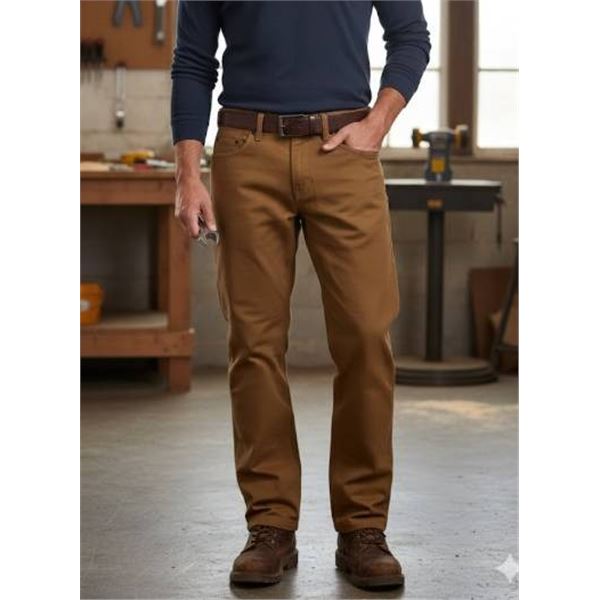 Caterpillar Fleece-Lined Canvas Pants, 30×32, Brown