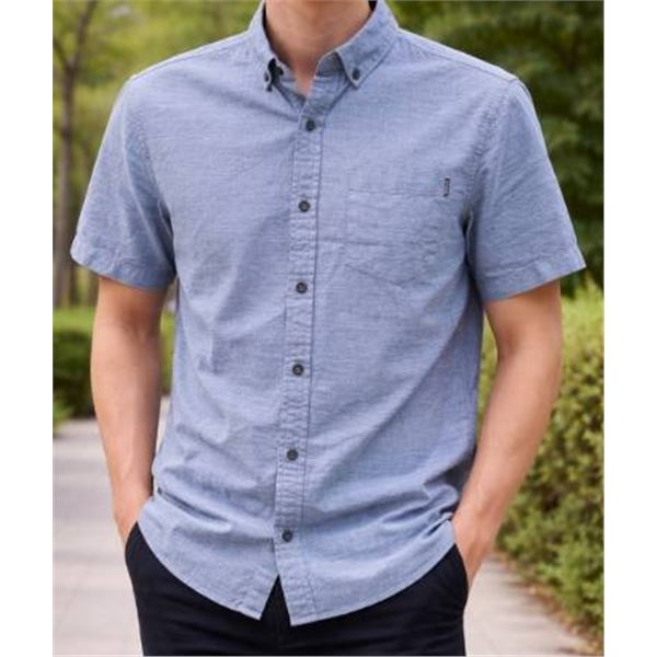 Hurley Short-Sleeve Button-Up Shirt, Denim Blue, Size M