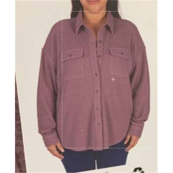 Lazypants Women’s Waffle Textured Button-Up Shirt, Size XL