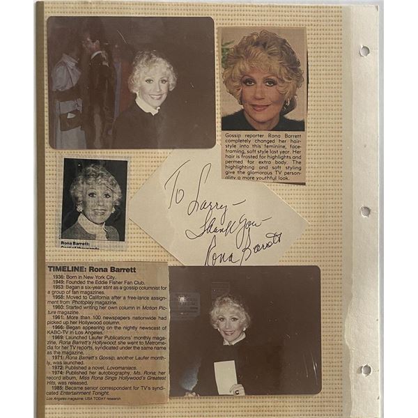 Rona Barrett signed photo album page