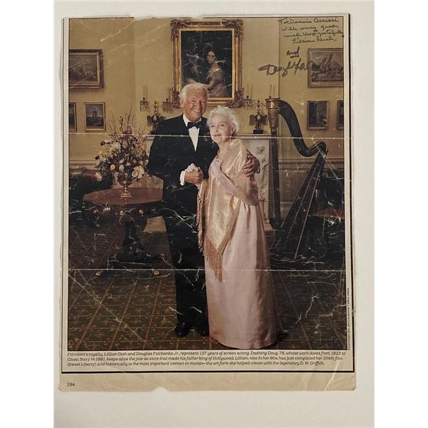 Lillian Gish and Douglas Fairbanks Sr signed magazine page