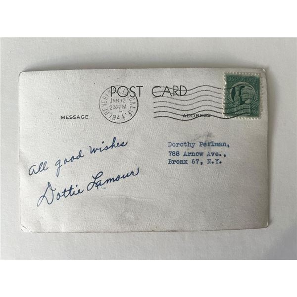 Road To Bali Dorothy Lamour signed postcard