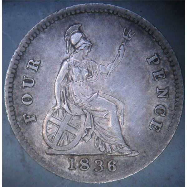1836 , 4 Pence UK .925 Silver