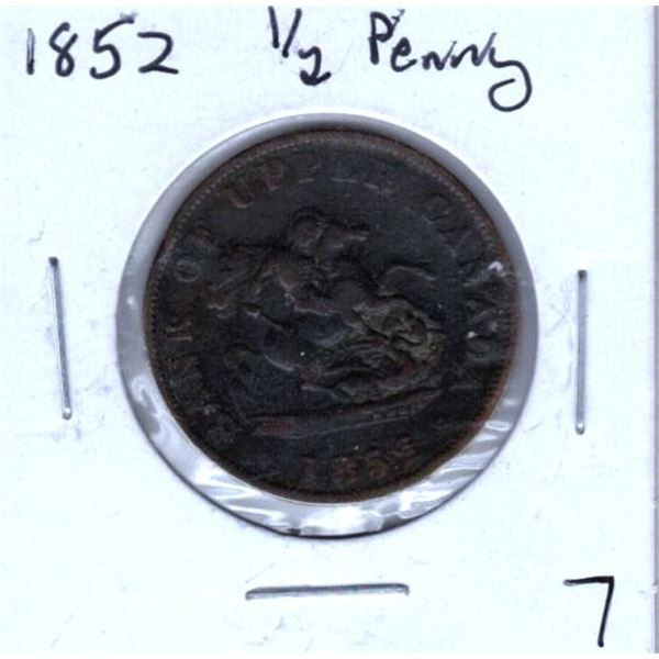 1852,  Canada 1/2 Penny Token