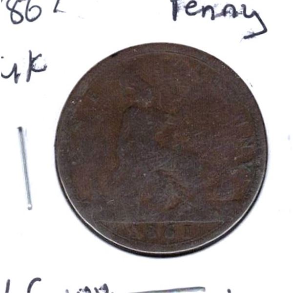 1861 UK Penny LCW on obverse