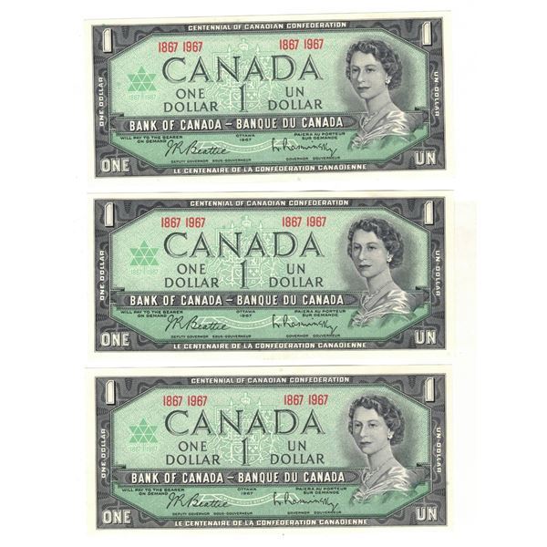 1867 - 1967 Can $1 THREE Centennial Dollars Uncirculated