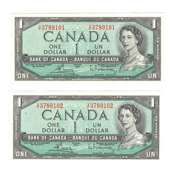 1954 $1 Bill , TWO CONSECUTIVE Uncirculated