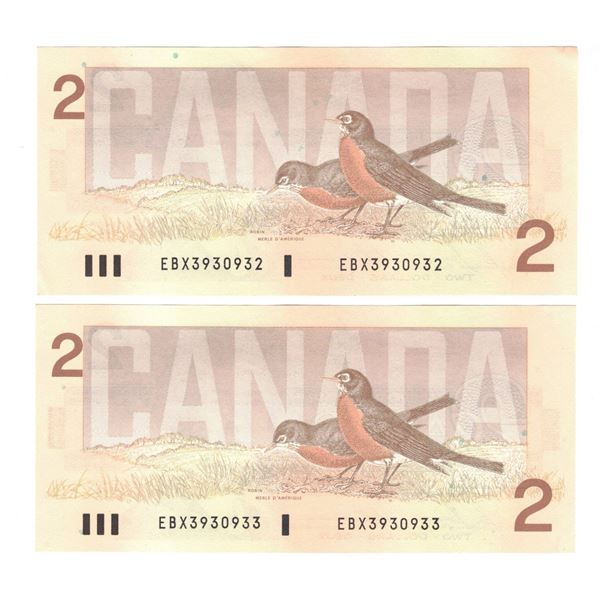 1986 BC-55CA-I  TWO Dollar Bill , Uncirculated and Consecutive, Bonin-Thiessen signatures