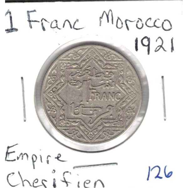 1921 1 Franc Morocco Empire Cherifien