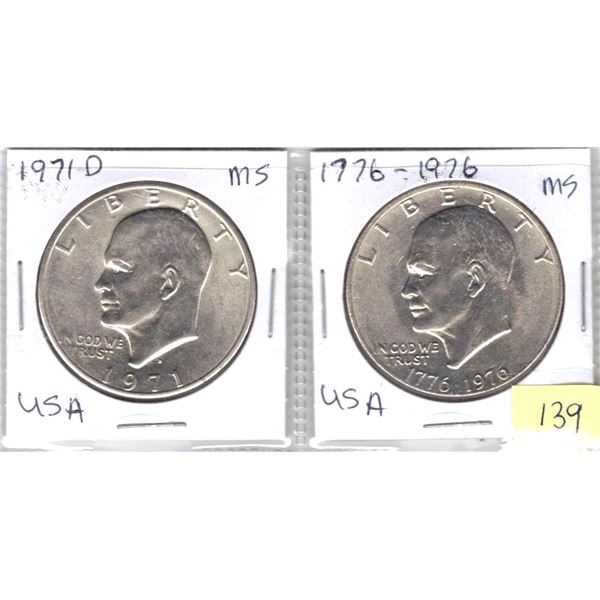 USA 1971D and 1776-1976 Eisenhower Dollar