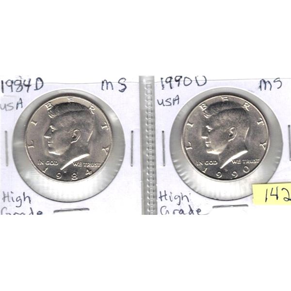 USA 1984D - 1990 D MS 1/2 Dollars