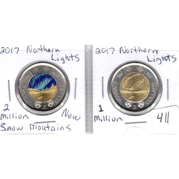 2017 Northern Lights , Snow Mountains With and Without Colour