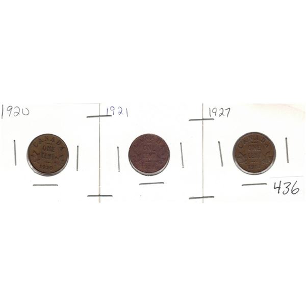 1920, 1921 and 1927 Canada one cent