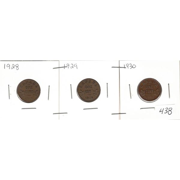 1928, 1929 and 1930 Canada one cent