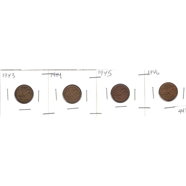 1943, 1944 1945 and 1946 Canada one cent