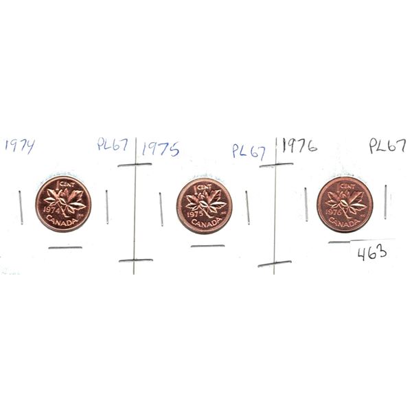1974, 1975 and 1976 Canada one cent PL 67s