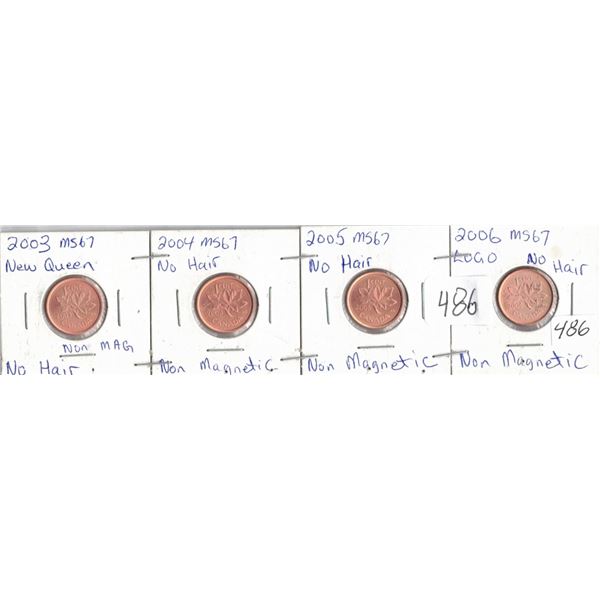 2003 MS67 Non Mag (No hair) , 2004 MS67 Non Mag (No hair) 2005 MS67 non mag (no hair) , 2006 MS67 LO