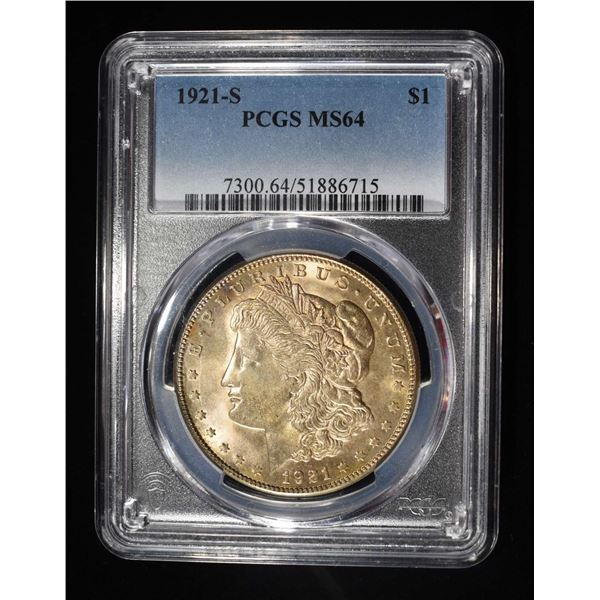 1921-S MORGAN DOLLAR PCGS MS-64 TONED