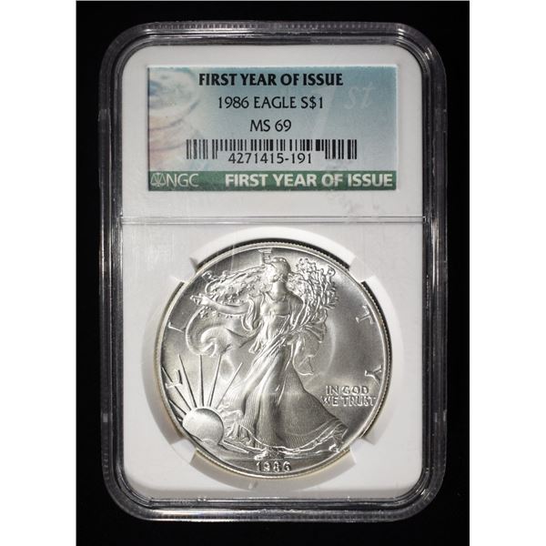 1986  AMERICAN SILVER EAGLE NGC MS69