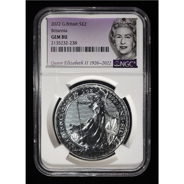 2022 BRITANNIA 1 OZ 0.999 SILVER ROUNDS NGC GEM BU