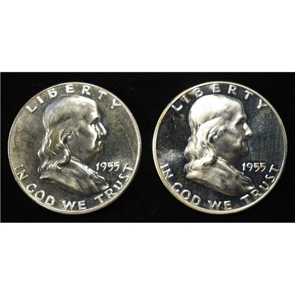 (2) 90% SILVER 1955 FRANKLIN HALF DOLLARS PROOF BU