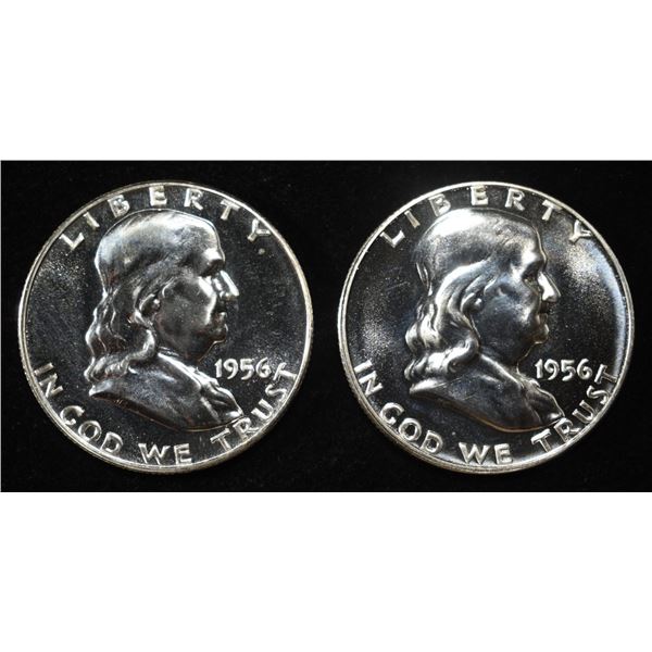 (2) 90% SILVER 1956 FRANKLIN HALF DOLLARS PROOF BU