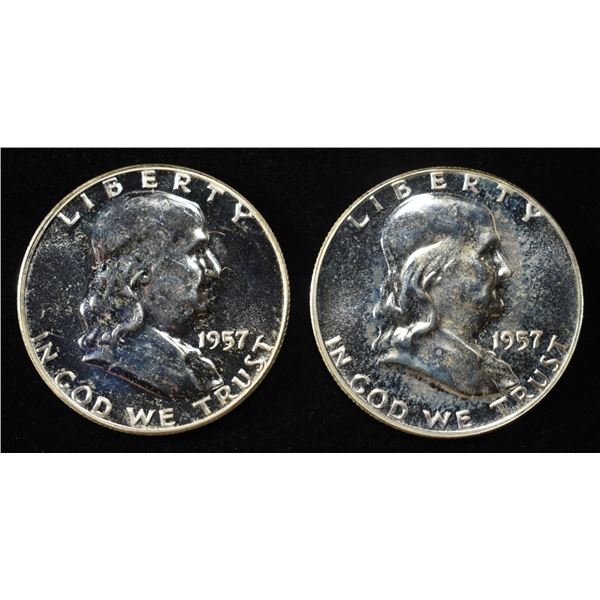 (2) 90% SILVER 1957 FRANKLIN HALF DOLLARS PROOF BU