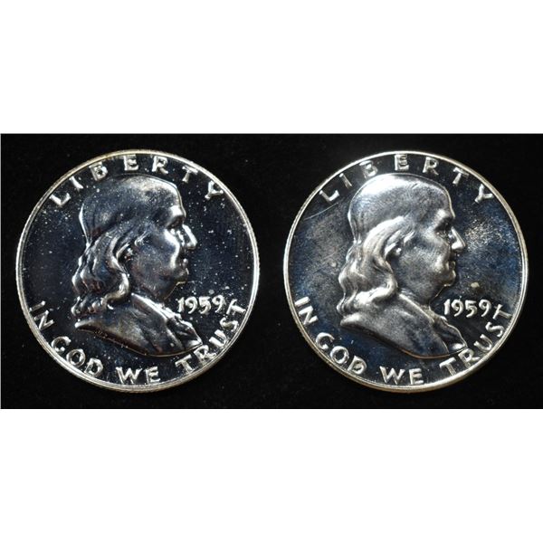 (2) 90% SILVER 1959 FRANKLIN HALF DOLLARS PROOF BU
