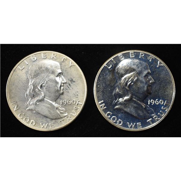 (2) 90% SILVER 1960 FRANKLIN HALF DOLLARS PROOF BU