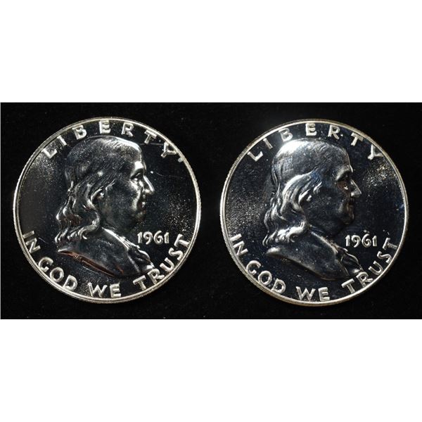 (2) 90% SILVER 1961 FRANKLIN HALF DOLLARS PROOF BU