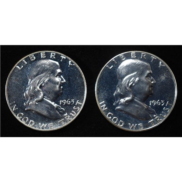 (2) 90% SILVER 1963 FRANKLIN HALF DOLLARS PROOF BU