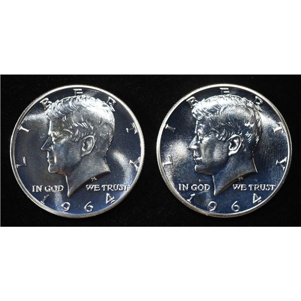 (2) 90% SILVER 1964 KENNEDY HALF DOLLARS PROOF BU