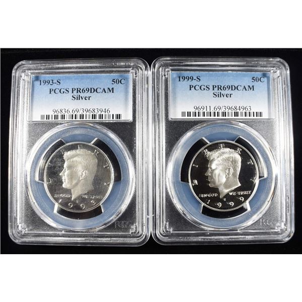 1993-S & 1999-S KENNEDY 50C PCGS SUPERB GEM+ PROOF