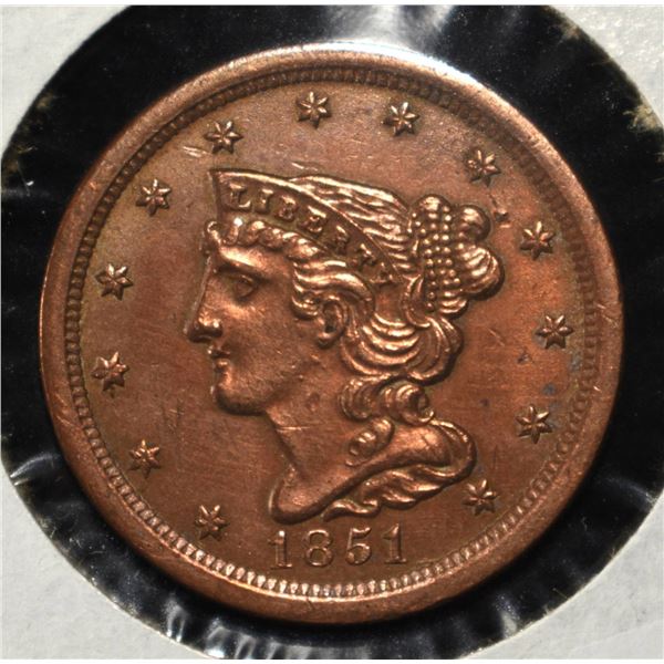 1851 BRAIDED HAIR HALF CENT NICE BU