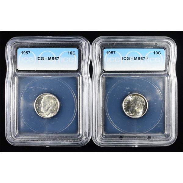 (2) 1957 ROOSEVELT DIMES ICG MS67 & 67+